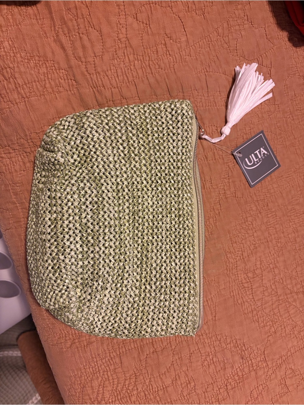 Ulta Beauty Light Green Woven Cosmetic Pouch with Tassel